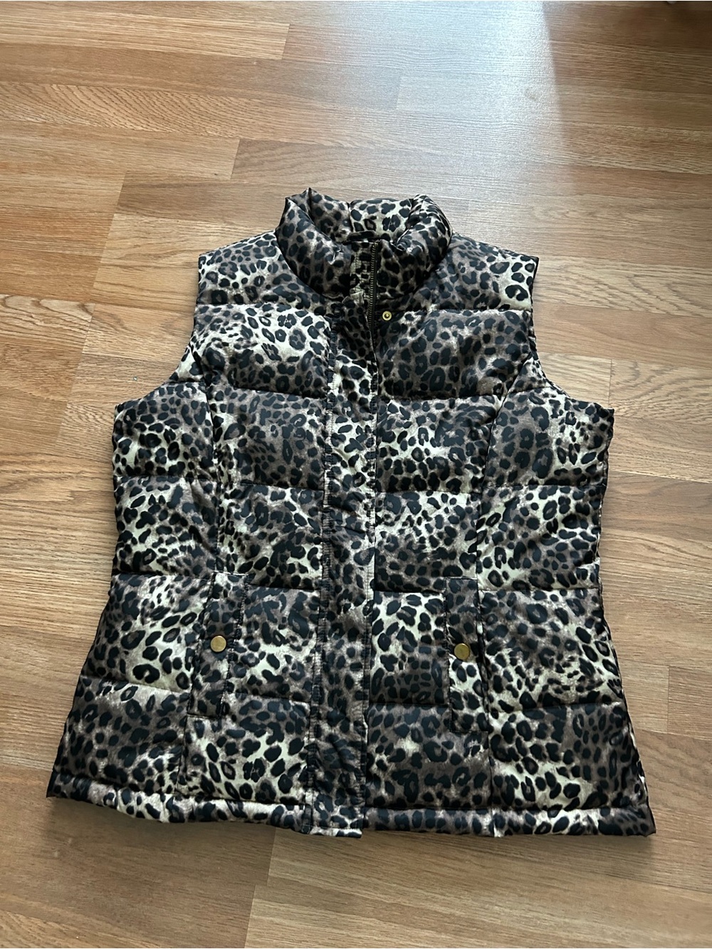 Leopard Print Puffer Vest - Women's Quilted Sleeveless Coat size large